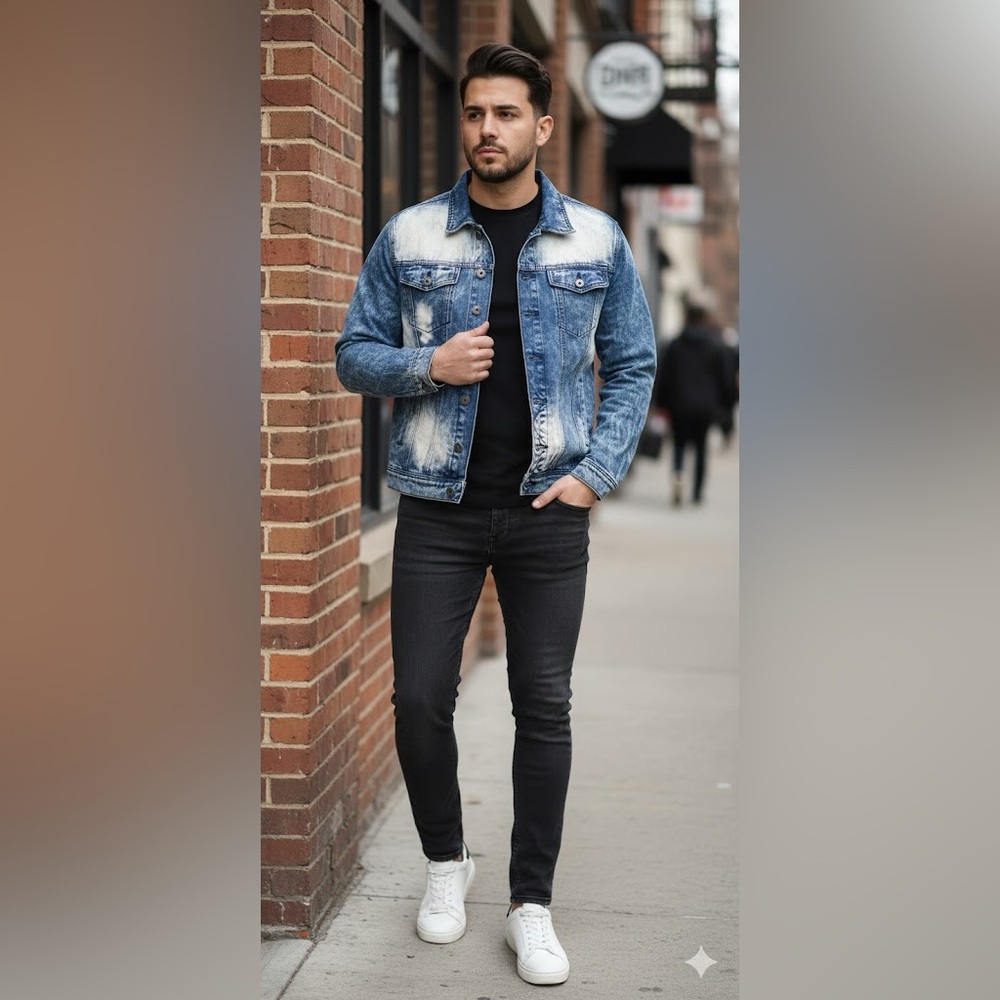 GS-115 Premium Denim Jacket Collection Size X-Large Buttons acid washed blue